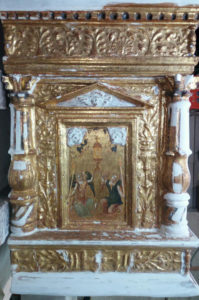 Il tabernacolo della chiesa di San Nicola a Tagliacozzo durante il restauro
